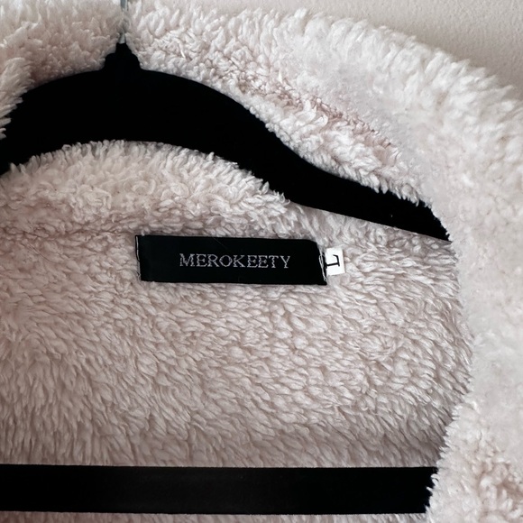 MEROKEETY Women's Long Sleeve Zipper Sherpa Pile Pullover Tops Fleece Sweatshirt - Picture 3 of 4